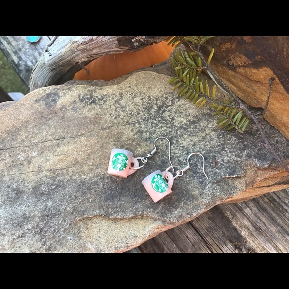 Pink Starbucks coffee cups earrings silver 925 new handmade - Picture 4 of 6